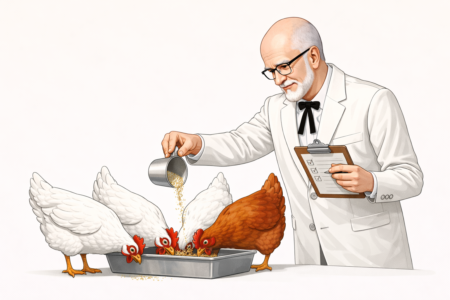 Colonel checking chicken feed